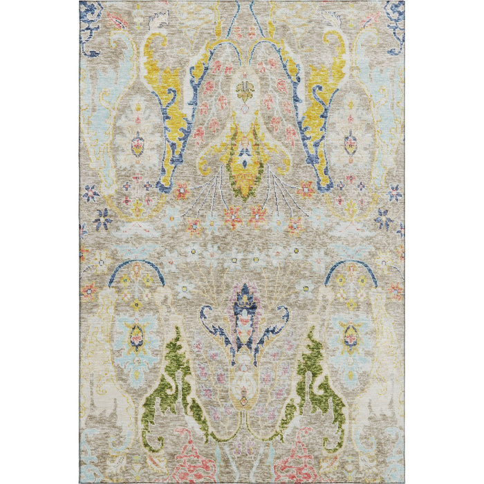 10' X 14' Floral Washable Area Rug With UV Protection (708475) - Beige / Blue / Gold