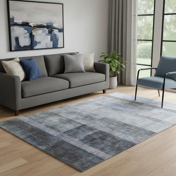 5' X 8' Abstract Washable Area Rug With UV Protection (649632) - Navy Blue / Ivory