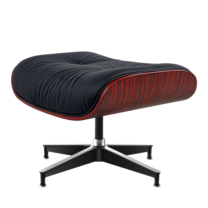 27" Tufted Genuine Leather Swivel Lounge Chair With Ottoman - Black / Rosewood