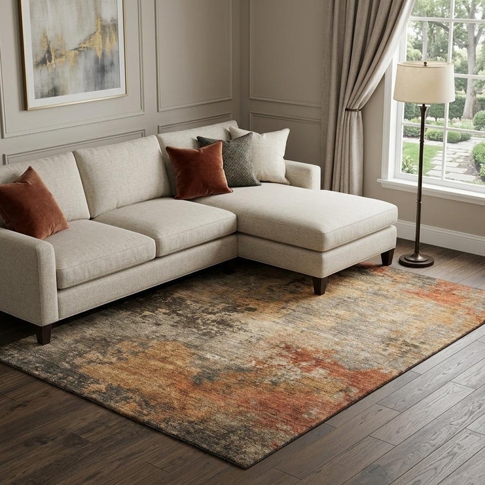 10' X 14' Abstract Washable Area Rug With UV Protection (688425) - Khaki / Red / Charcoal