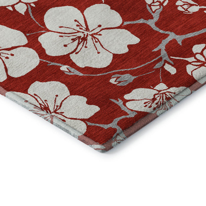 10' X 14' Floral Washable Area Rug With UV Protection (681071) - Red / Ivory