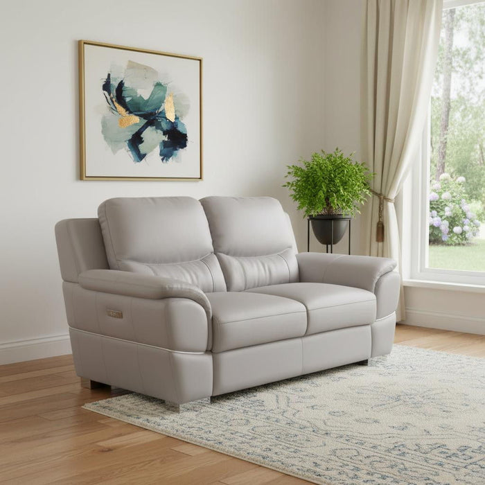 Leather Loveseat (720580) - Light Gray / Silver