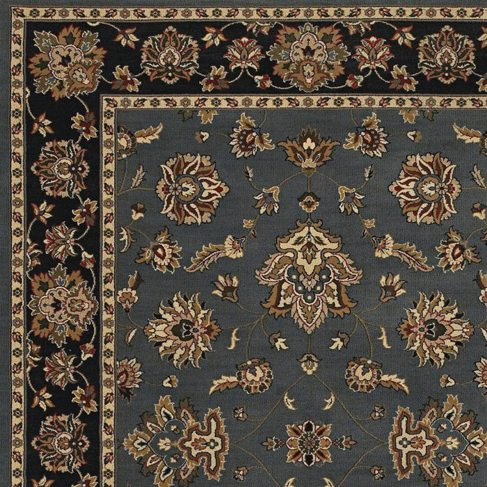 8' Floral Square Rug - Blue And Black