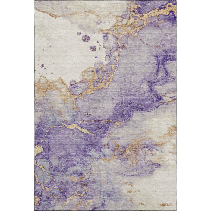 10' X 14' Abstract Washable Area Rug With UV Protection (701557) - Purple / Gold / Ivory