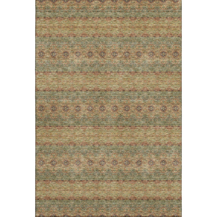 10' X 14' Floral Medallion Washable Area Rug With UV Protection (651322) - Green / Copper