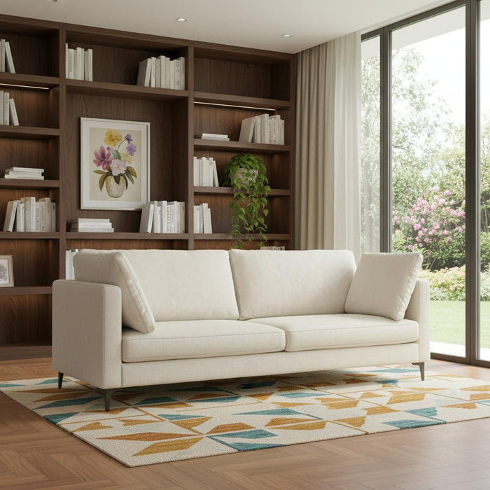 90" Fabric Sofa With Black Legs - Cream