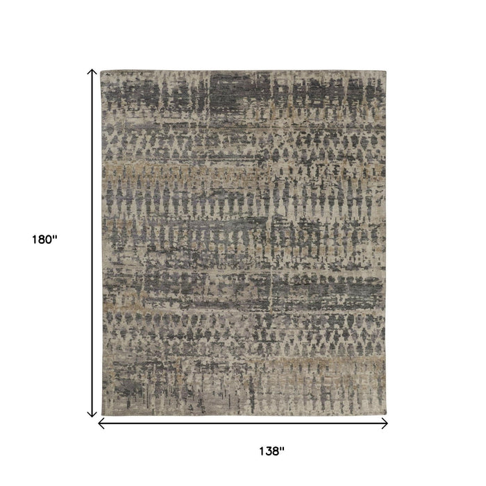 12' X 15' Abstract Hand Knotted Area Rug - Gray