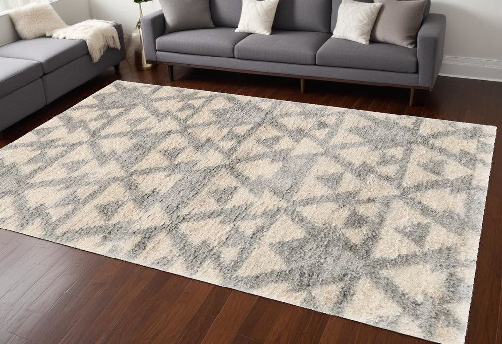 8' x 10' Machine Woven Geometric Indoor Area Rug - Ivory Gray