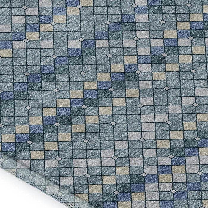 10' X 14' Geometric Washable Area Rug With UV Protection (693684) - Denim Blue / Ivory / Teal