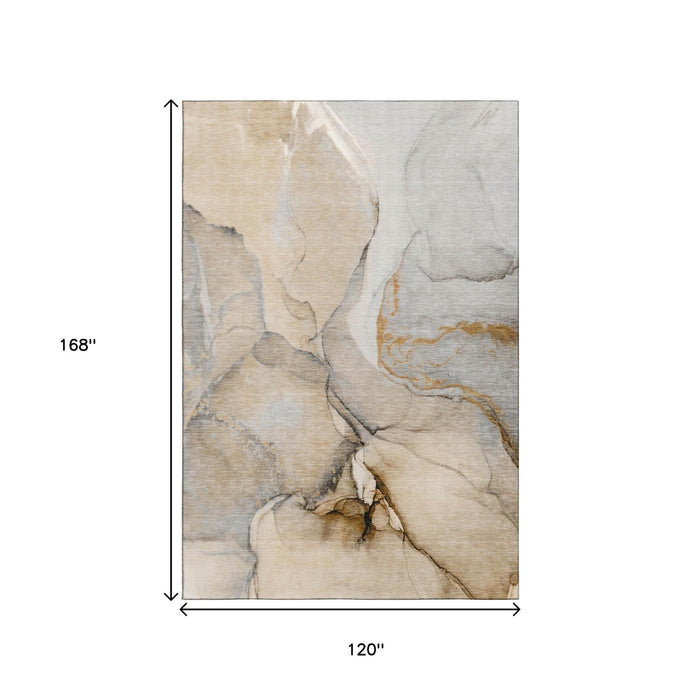 10' X 14' Abstract Washable Area Rug With UV Protection (646816) - Beige / Brown / Ivory