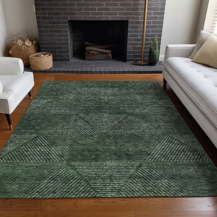 10' X 14' Geometric Washable Area Rug With UV Protection - Fern Green And Emerald