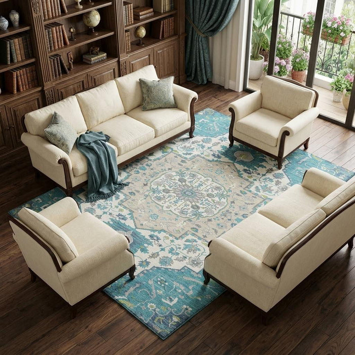10' X 14' Oriental Washable Area Rug With UV Protection (677783) - Teal / Ivory / Green