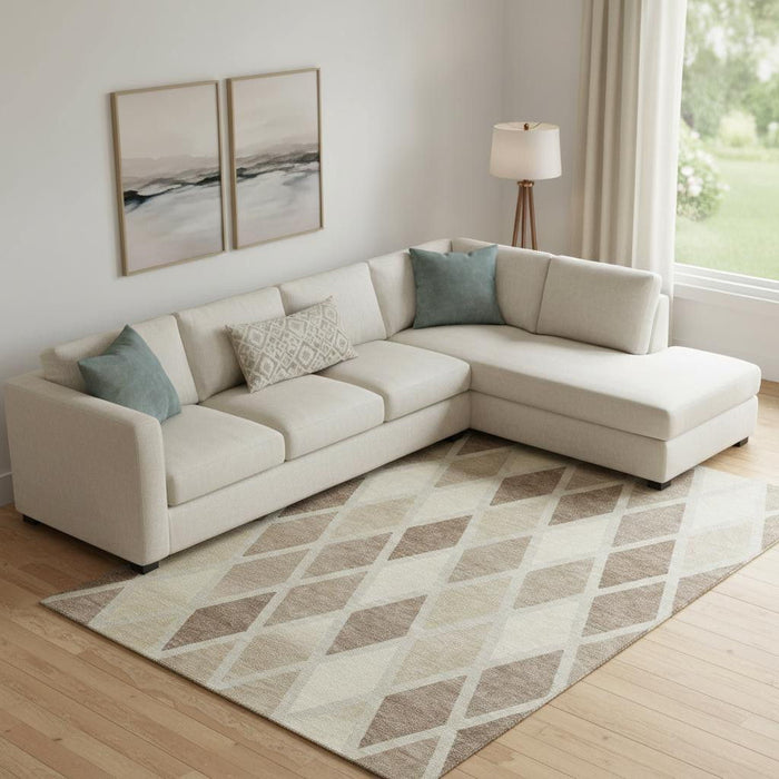 10' X 14' Geometric Washable Area Rug With UV Protection (670513) - Taupe / Beige / Ivory