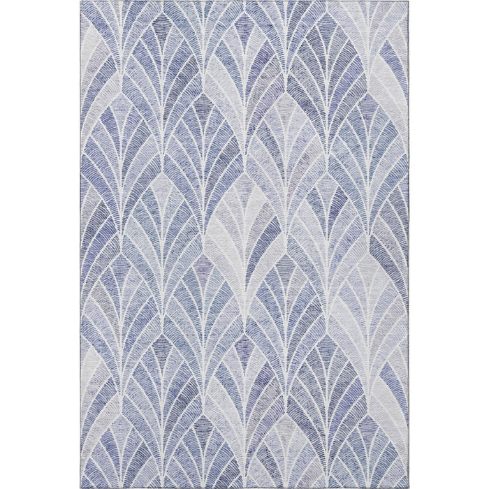 10' X 14' Geometric Washable Area Rug With UV Protection (667593) - Denim Blue / Ivory