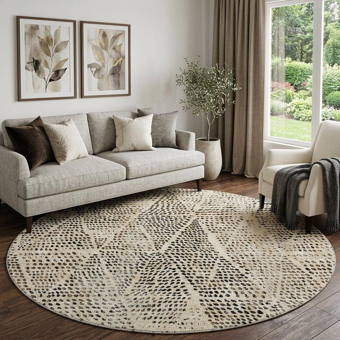 8' Diamond Washable Round Rug With UV Protection (650557) - Beige / Ivory