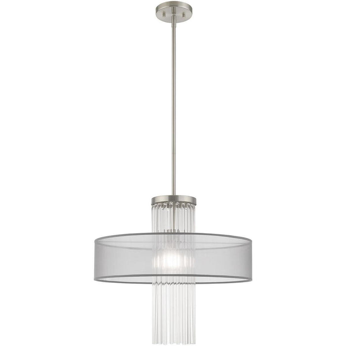 28" Dimmable Chandelier With Shades - Nickel / Pearl Silver