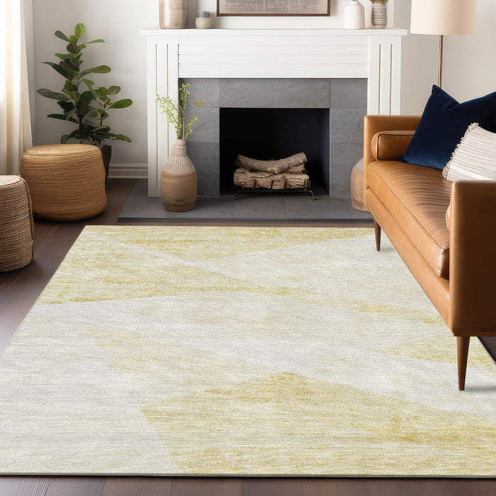 10' X 14' Geometric Washable Area Rug With UV Protection - Gold And Ivory
