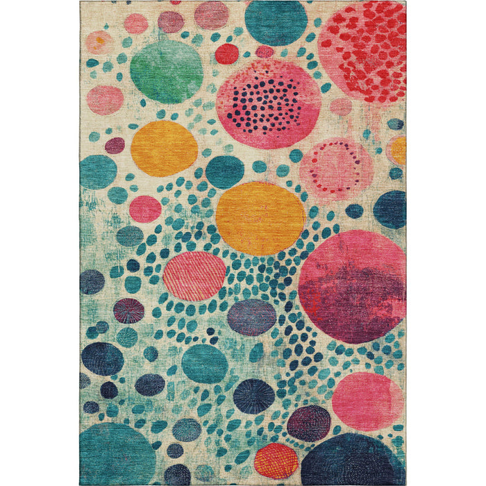 10' X 14' Geometric Washable Area Rug With UV Protection (707287) - Teal / Pink / Orange