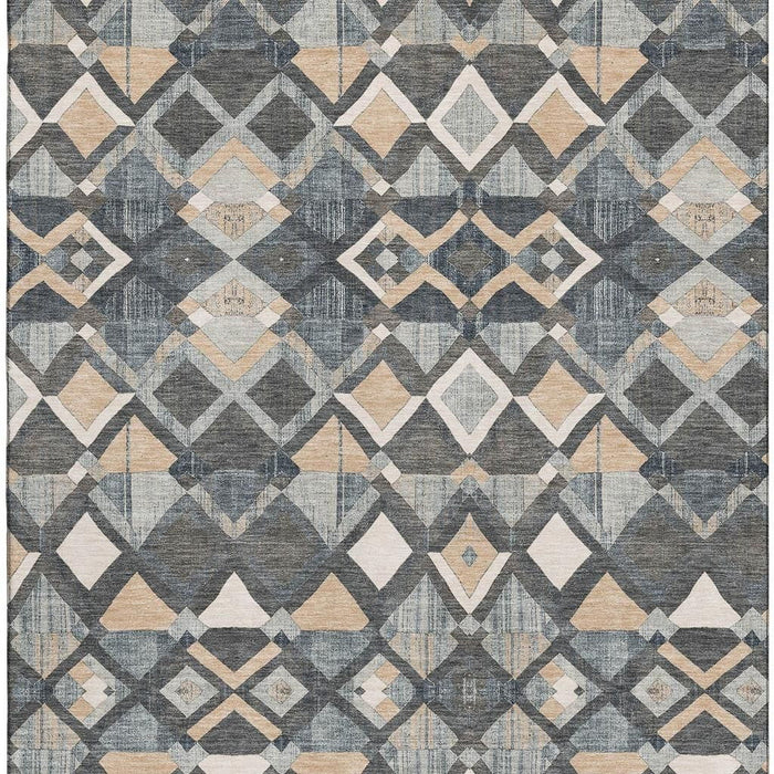 10' X 14' Geometric Washable Area Rug With UV Protection (692898) - Graphite / Peach / Ivory