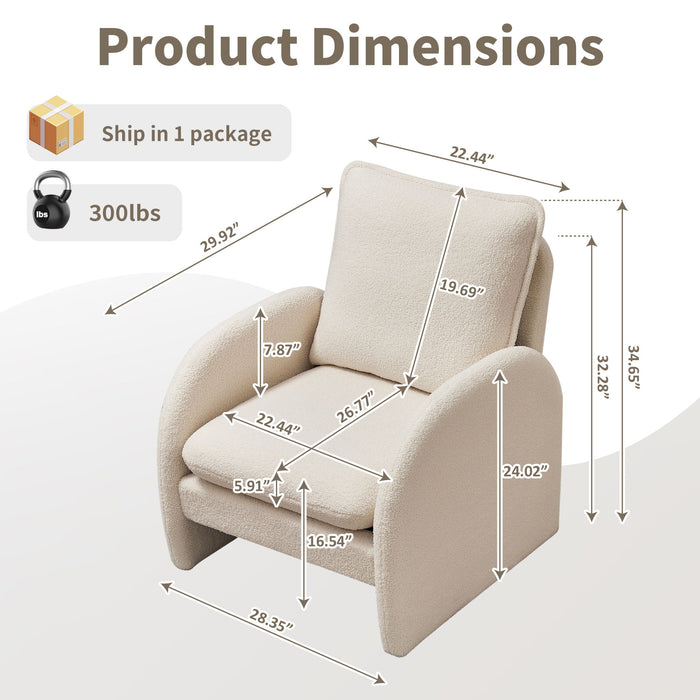 Giga modern Sherpa upholstered accent arm chair in beige, featuring plush fabric and a sleek design for living room or bedroom.