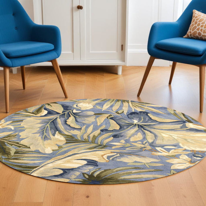 8' Round Wool Hand Tufted Area Rug - Blue