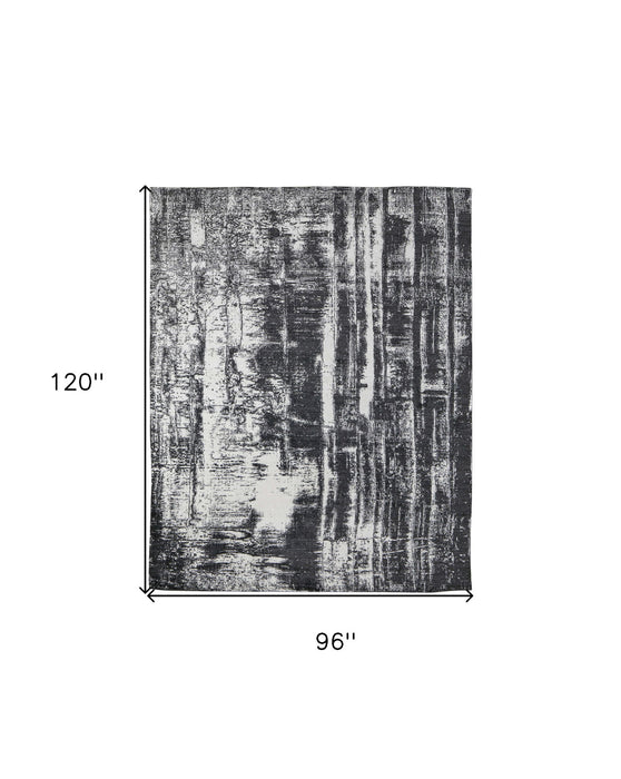 8' x 10' Abstract Hand Woven Wool Blend Area Rug - Black And White