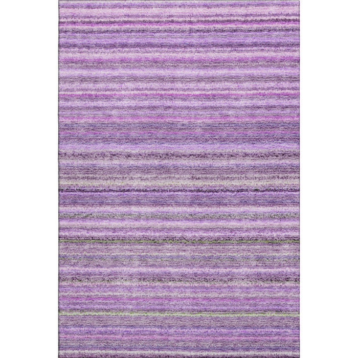 10' X 14' Striped Washable Area Rug With UV Protection (650812) - Purple / Gray