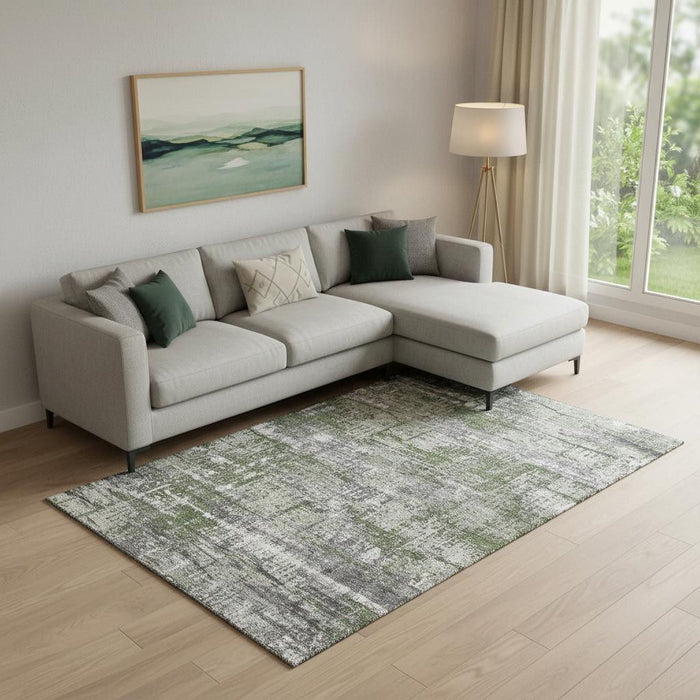 10' X 14' Geometric Washable Area Rug With UV Protection (709726) - Olive Green / Ivory / Gray