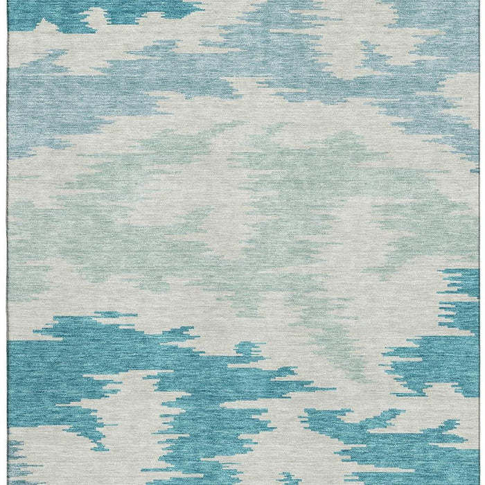 8' X 10' Abstract Washable Area Rug Polyester With UV Protection - Teal / Ivory