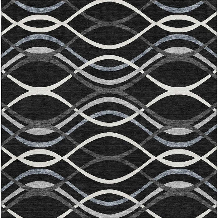 12' X 9' Abstract Washable Area Rug With UV Protection - Black / Gray