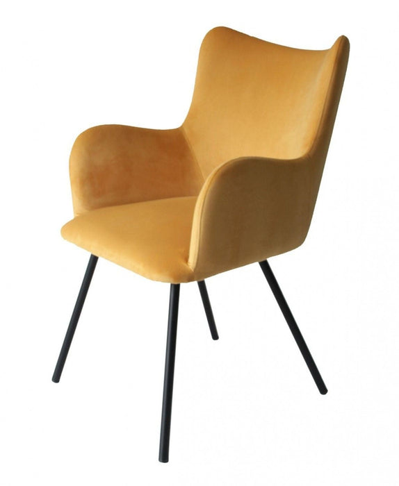 Upholstered Velvet Wing Back Dining Arm Chair - Yellow