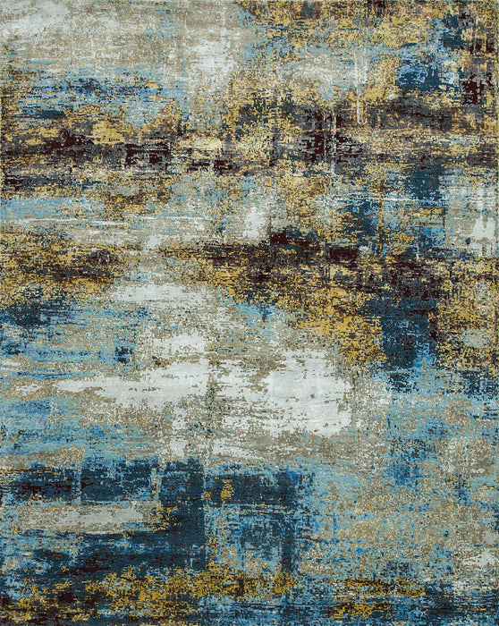 8' X 10' Abstract Hand Knotted Area Rug Genuine Wool - Blue