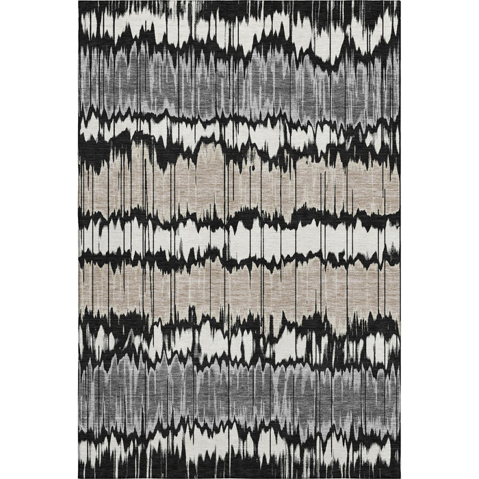9' X 12' Striped Washable Area Rug With UV Protection - Black And Brown
