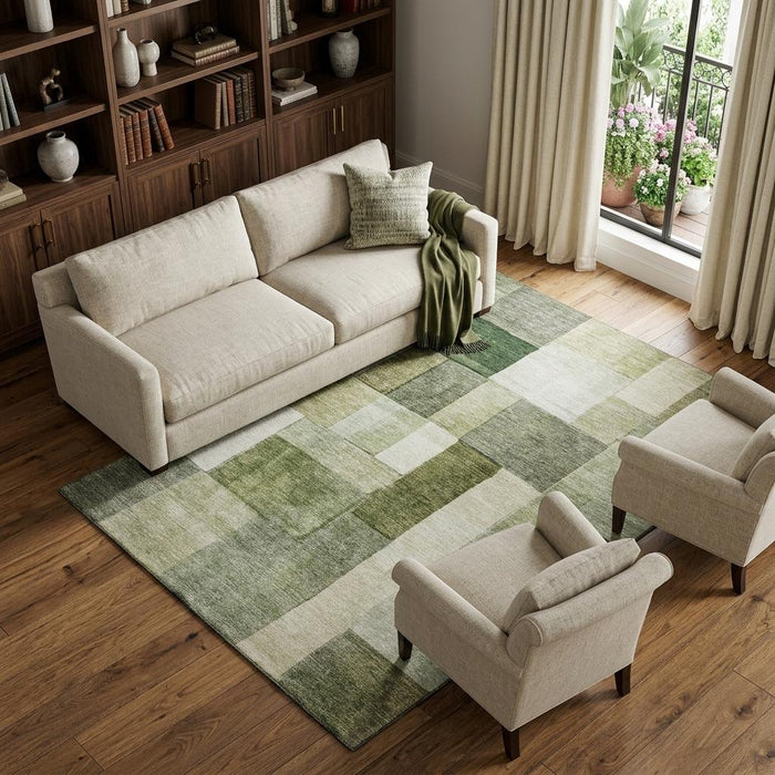 10' X 14' Geometric Washable Area Rug With UV Protection (688249) - Sage / Beige / Gray