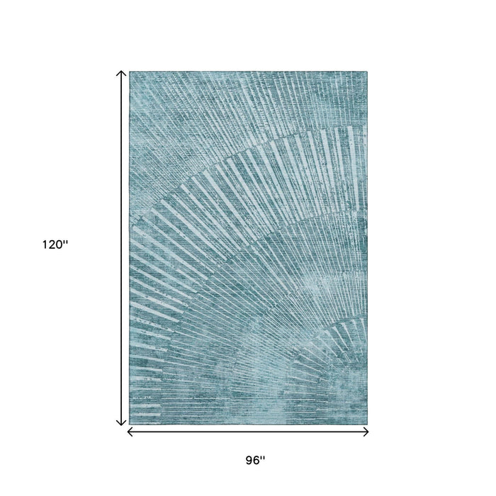 8' X 10' Geometric Washable Area Rug With UV Protection (648356) - Teal / Ivory
