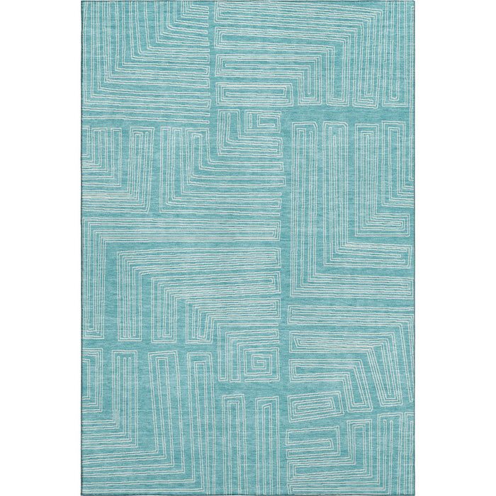 10' X 14' Geometric Washable Area Rug With UV Protection (682019) - Turquoise / Ivory