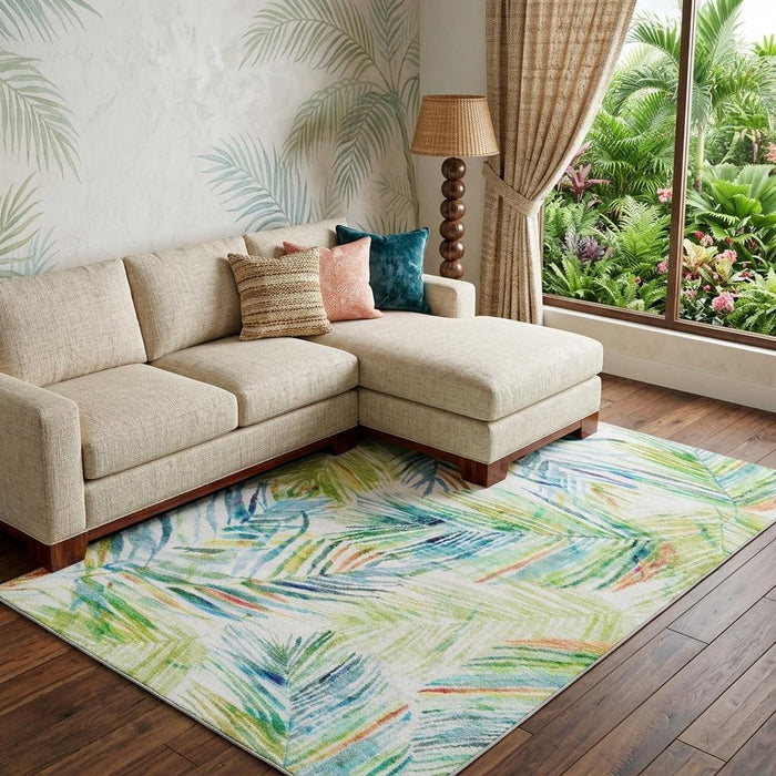 8' X 10' Geometric Washable Area Rug With UV Protection (646329) - Rainbow / Ivory
