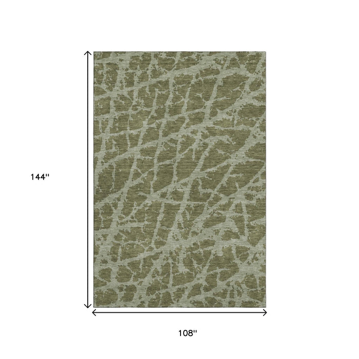 9' X 12' Abstract Washable Area Rug With UV Protection (646559) - Olive Green / Gray