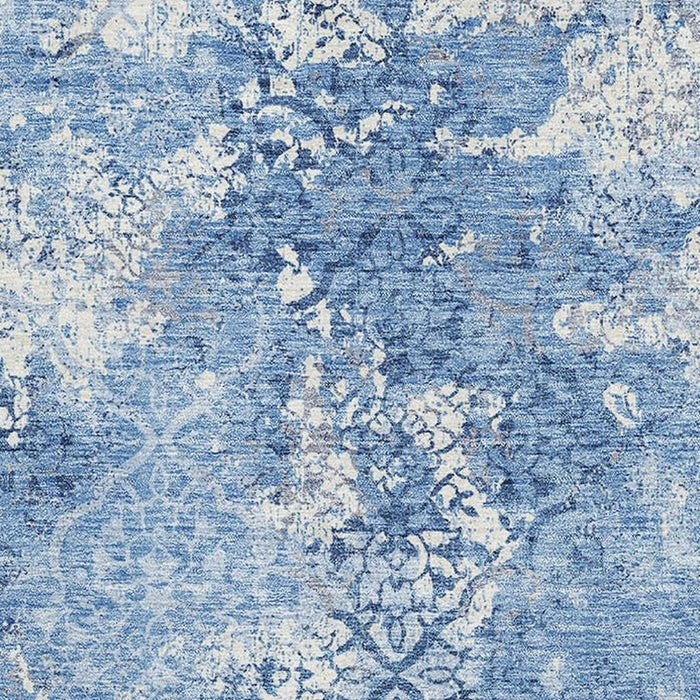 8' X 10' Abstract Washable Area Rug Polyester With UV Protection - Blue And Ivory