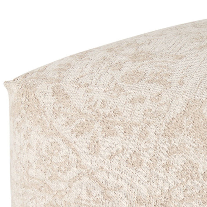 Chenille Damask Pouf Ottoman - Beige / Cream