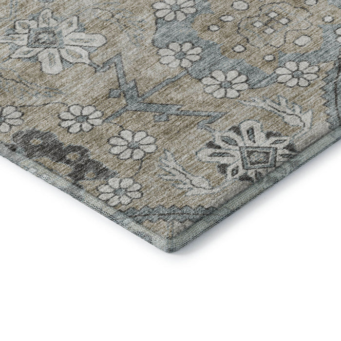 10' X 14' Floral Washable Area Rug With UV Protection (667210) - Beige / Gray