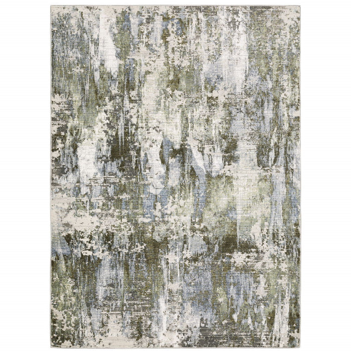 10' x 13' Abstract Power Loom Stain Resistant Area Rug - Green Blue Gray Ivory And Brown