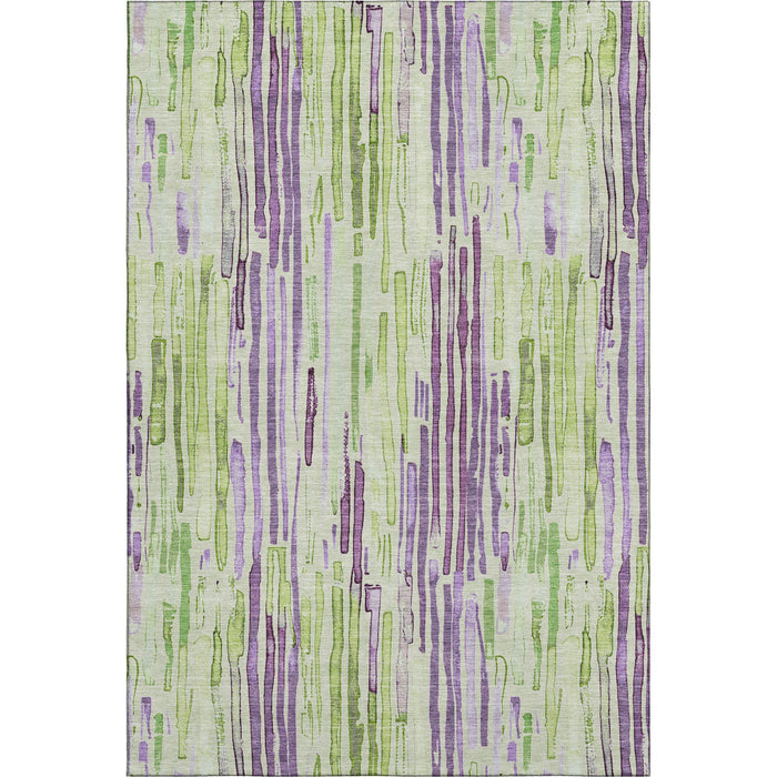 10' X 14' Striped Washable Area Rug With UV Protection (697128) - Artichoke Green / Lavender / Ivory