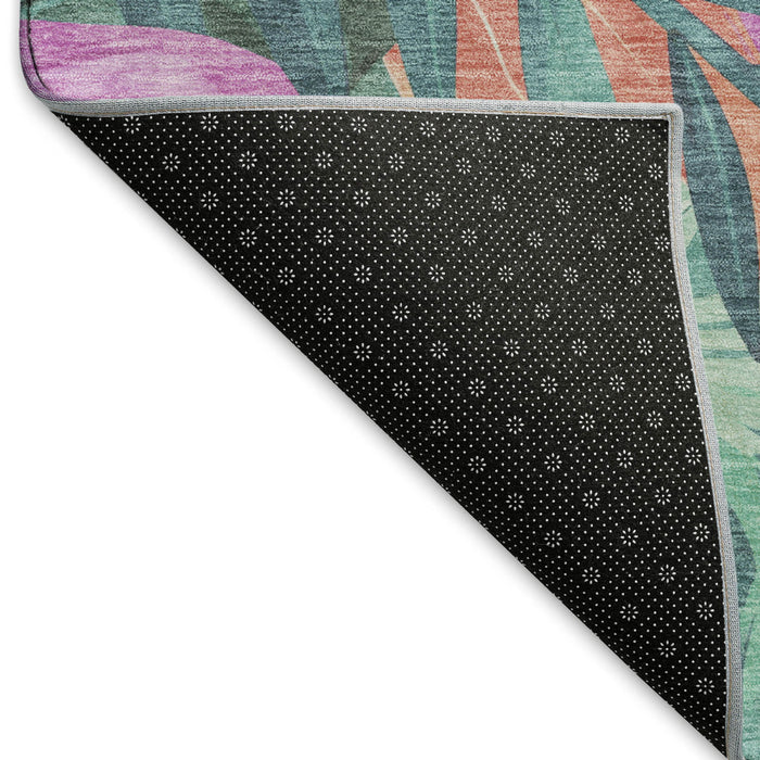 10' X 14' Floral Washable Area Rug With UV Protection (694050) - Teal / Pink / Salmon