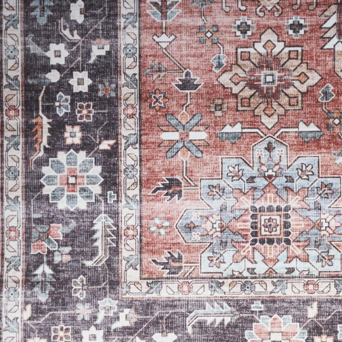 5' X 7' Oriental Distressed Non Skid Area Rug (553245) - Brick Red / Black