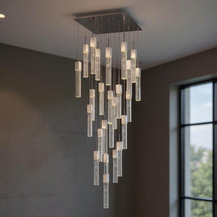 Multi Light Metal Dimmable Chandelier With Shades - Silver / Clear