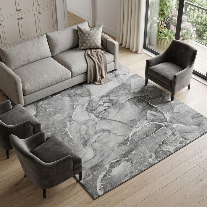 10' X 14' Abstract Washable Area Rug With UV Protection (647278) - Pewter / Ivory