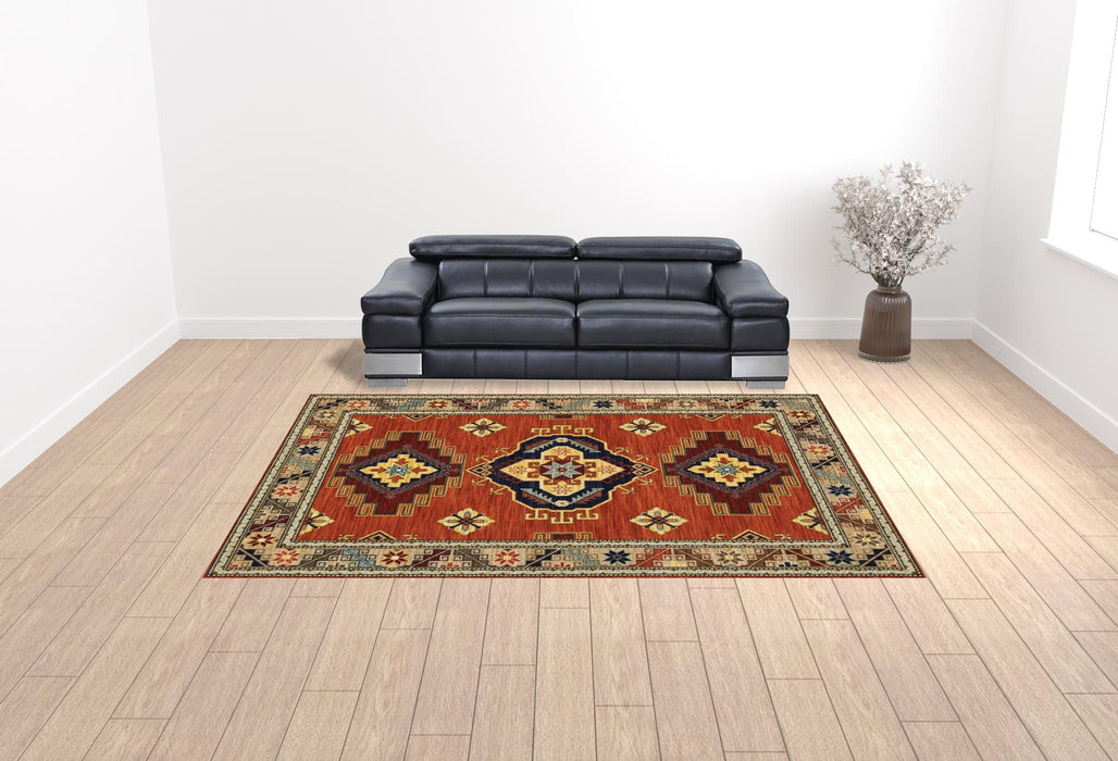 10' x 13' Oriental Power Loom Stain Resistant Area Rug With Fringe - Red Gold Blue Brown