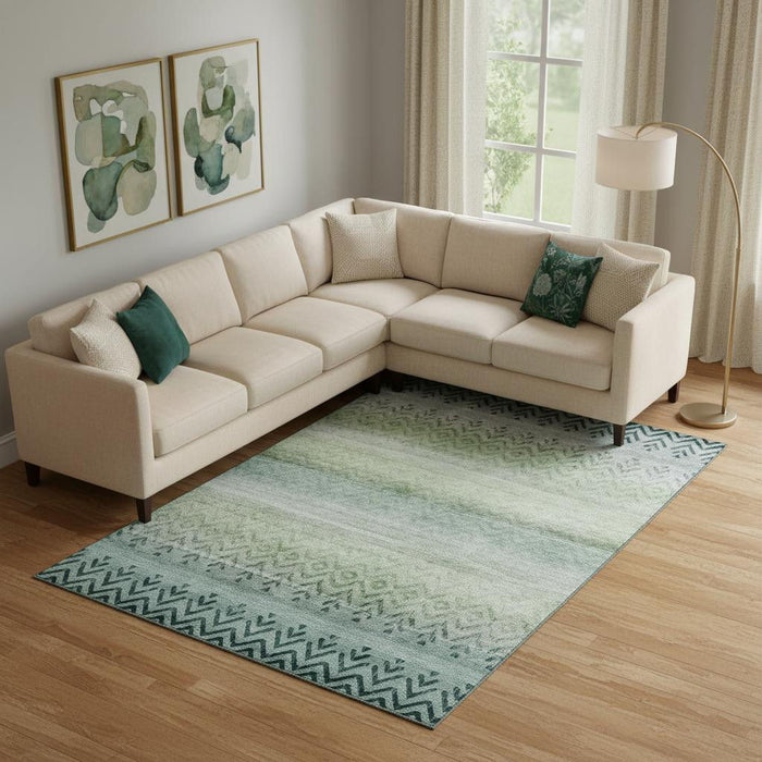 10' X 14' Geometric Washable Area Rug With UV Protection (715663) - Teal / Gray