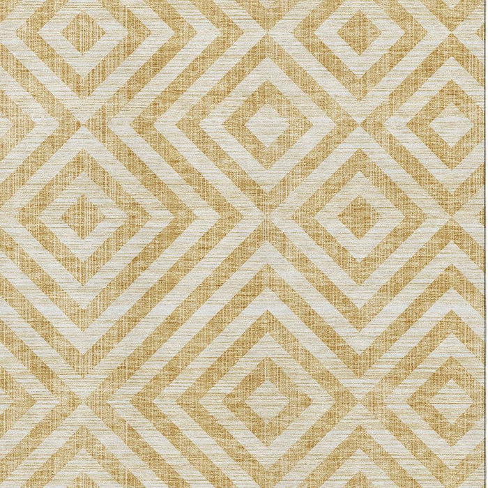 8' X 10' Geometric Washable Area Rug Polyester With UV Protection - Gold And Ivory